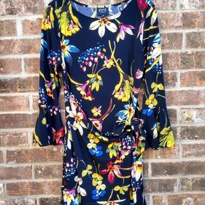 Eci New York Colorfull Black Wrap Dress Large Floral Print Size M